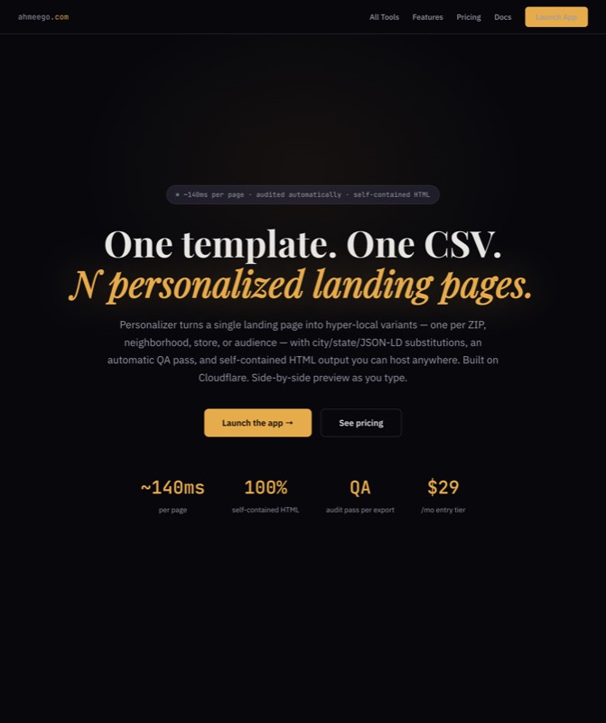 Personalizer — bulk-generate local landing pages from CSV
